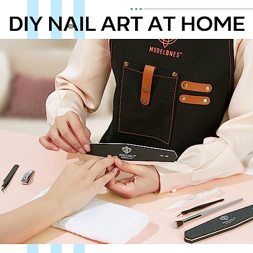 Modelones Cuticle Remover Kit Nail Files and Nail Buffers Blocks 4 PCS, Double Side Trimed & Shaped Emery Board 100/150/180 Grits 600/3000 Nail Shine Polishing Stick Black