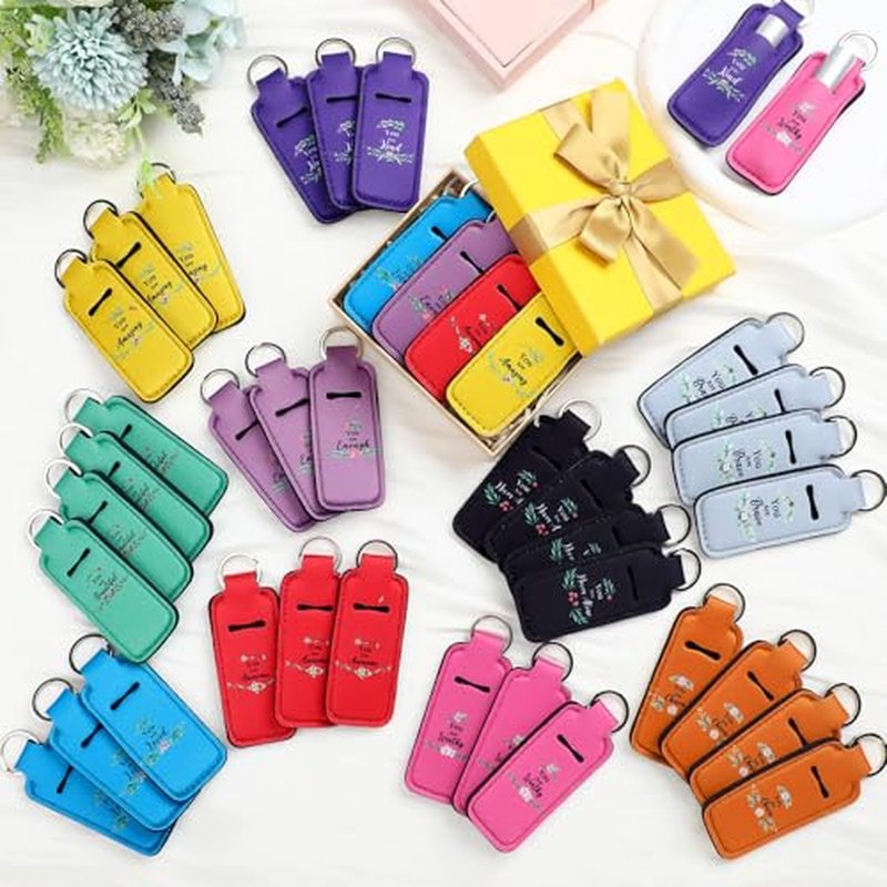 Ctosree 40 Pcs Lipstick Holder Keychain Gifts Bulk Inspirational Theme Thank You Lip Balm Holder with Portable Clip on Lip Gloss Sleeve Pouch Pocket for Employee(Multicolor)