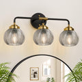 Bathroom Vanity Light Fixture 3-Light Smoke Gray Glass Leaf Texture Modern Black & Gold