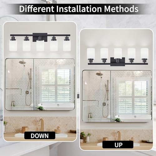 Black Bathroom Vanity Light Over Mirror 5-Light Fixture 30in - Matte Black