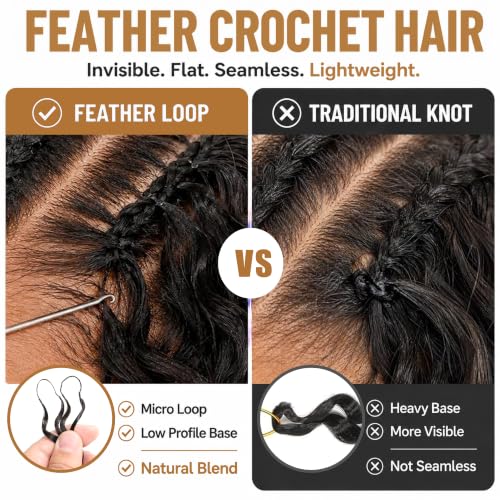 16 Inch Burmese Curly Feather Crochet Hair - Natural Black, Reusable, Lightweight, 60g #1B
