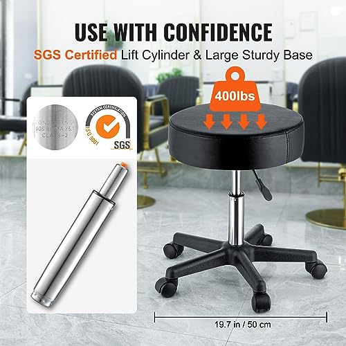 VEVOR Swivel Chairs on Wheels, Supports up to 400 LBS, Height-Adjustable Seating with Extra-Thick Cushion, Ideal for Salons, Bars, Homes, Offices, Tattoo Parlors, Medical and Massage Use, Black