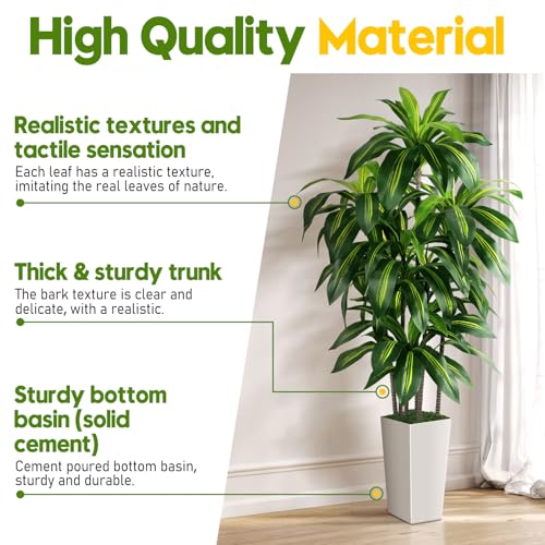 White 5FT Artificial Dracaena Tree Indoor with Planter - Realistic Faux Plant