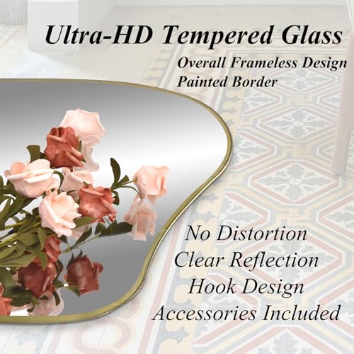Gold Irregular Frameless Wall Mirror 35.8x17.7 Inches - Asymmetrical Decorative Mirror
