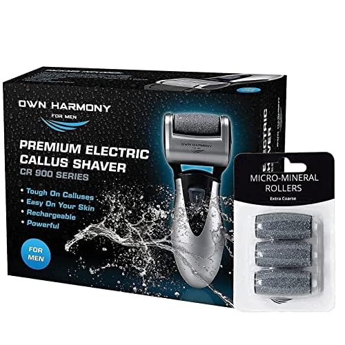 Own Harmony Electric Feet Callus Remover and 6 Rollers Bundle: Rechargeable Foot Scrubber Mens Pedicure Tools Kit, Professional Electronic Foot Care File, Best for Hard Cracked Dead Skin & Pedi Spa