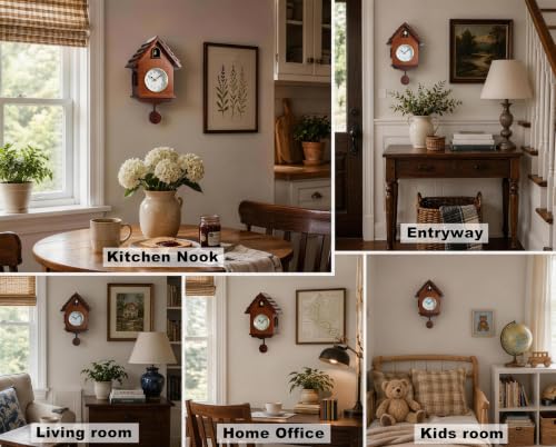 Modern Wall Cuckoo Clock with Wooden Pendulum and Night Silence - 14 Inch