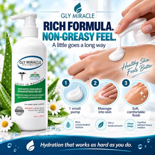 GLY MIRACLE Unscented High-Glycerin Body Lotion 12 oz Pump - Non-Greasy Moisturizer