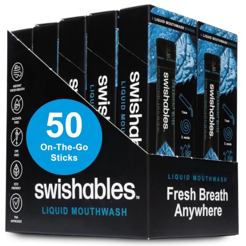Swishables Spearmint Bliss Liquid Mouthwash Packets 50 Travel Sticks, TSA-Approved