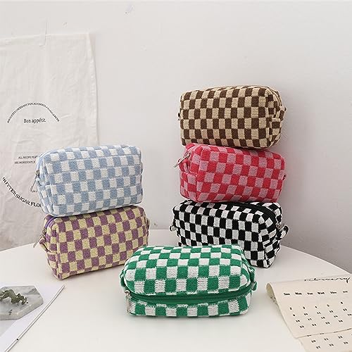 Small Cosmetic Bag Y2k Checkered Makeup Purse Bag Travel Toiletry Bag Zipper Storage Organizer