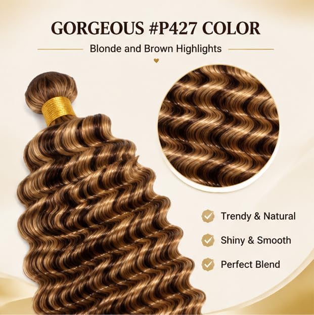 P4/27 Ombre Brown Deep Wave Human Hair Bundles 10-14 Inch - Brazilian Virgin Hair