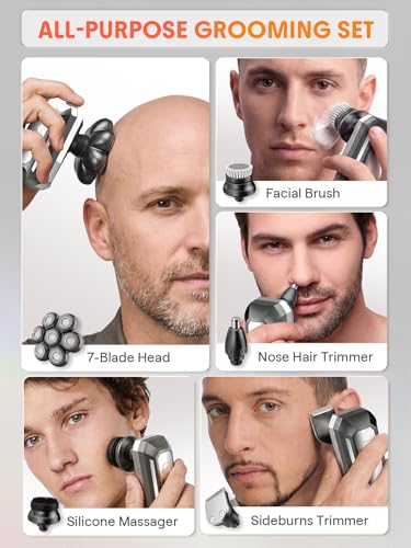 7D Detachable Floating Blade Electric Razor & 5-in-1 Grooming Kit for Men