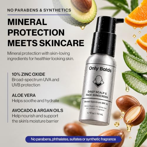 Tinted Mineral Sunscreen SPF 30 for Scalp & Face - Broad Spectrum, No White Cast, 1.7 Fl Oz