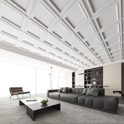 24-Pack 24x24 Inch PVC Drop Ceiling Tiles Waterproof & Glue-Up - White, 2x2ft Variation