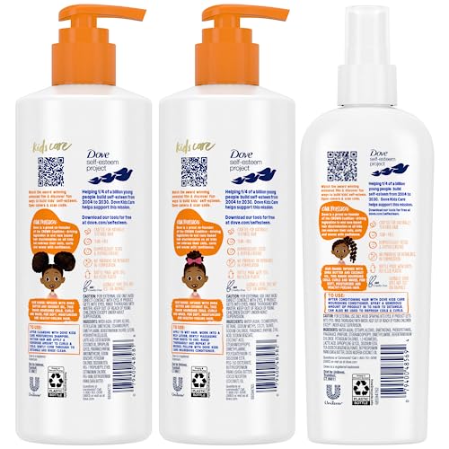 Dove Kids Shampoo & Conditioner Set with Shea Butter & Coconut Oil + 2-in-1 Detangler Spray, ¡°Hair Love¡± Wavy, Coily, Curly Hair Products for Kids (Pack of 2)