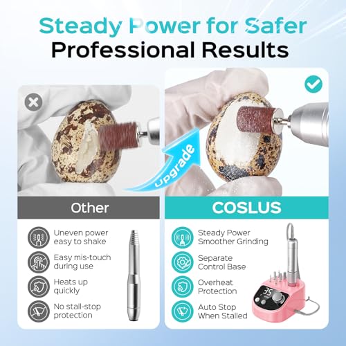 COSLUS E50 Professional Electric Nail Drill: Upgraded Steady Power with LED Display for Acrylics, Gel, Natural Nails - Easy to Use for Women, Nail Art Practice, Desktop Nail File at Home DIY or Salon