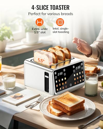 Keenstone 4-Slice Stainless Steel Digital Toaster with Touchscreen, Memory & Wide Slots