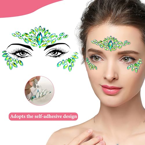 12 Sets Face Jewels Mermaid Rhinestones Stick on Temporary Tattoos Body Jewel Crystal Stickers Face Gems for Rave Festival Race Carnival Party
