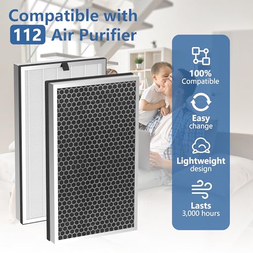 HillClean 4 Pack Replacement HEPA & Activated Carbon Filters for MA Series 112 Air Purifier