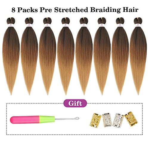 Pre-Stretched Braiding Hair 20 Inch #1B-30-27 - Ombre Synthetic Extension (8 Packs)