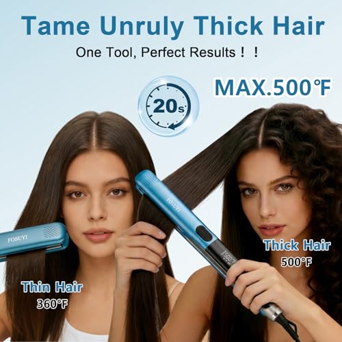 FOSUYI 500°F High Temp 1-Inch Ceramic Flat Iron with 2 in 1 Straightener & Curler, Negative Ion, Dual Voltage Travel Hair Styler