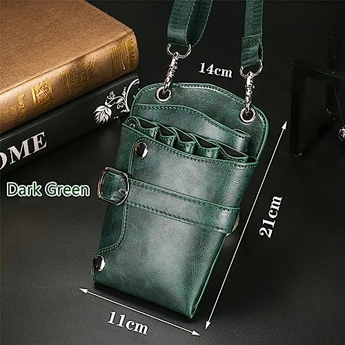 Hairdressing Scissors Holster Pouch - PU Leather Salon Tool Bag for Stylists - Green