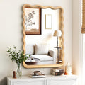 TRAHOME Natural 36" x 24" Wavy Wood Bathroom Vanity Mirror - Boho Wall Decor