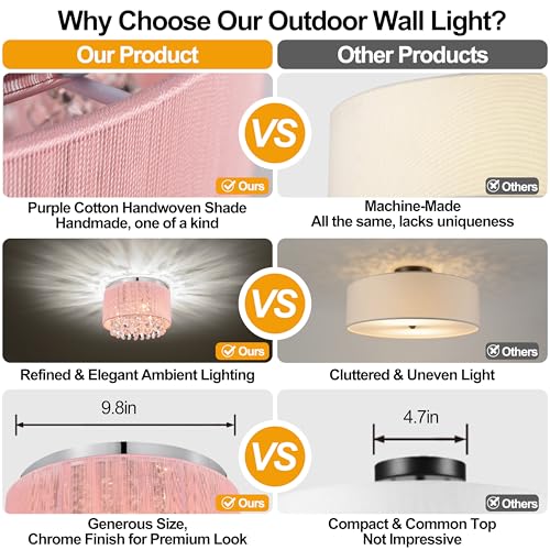 Pink Drum Flush Mount Chandelier - 3 Light Crystal Ceiling Fixture for Bedroom - 11 inch Variation