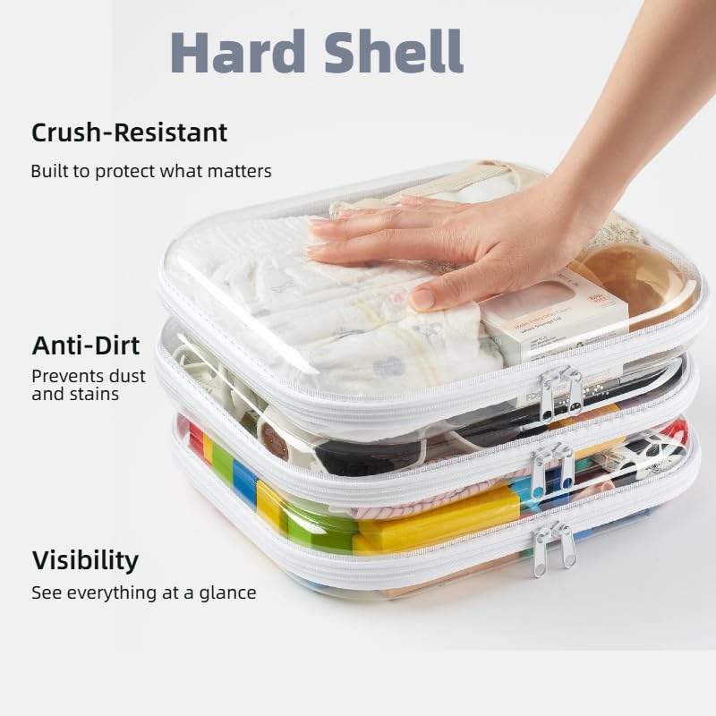 White Heavy Duty Plastic File Box - Clear Hard Shell Zipper Case 3 Pack