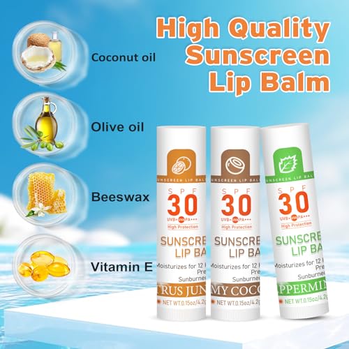 VISRIE SPF 30 Lip Balm Pack 64 pcs | 8 Flavors, Clear, Moisturizing Sun Protection