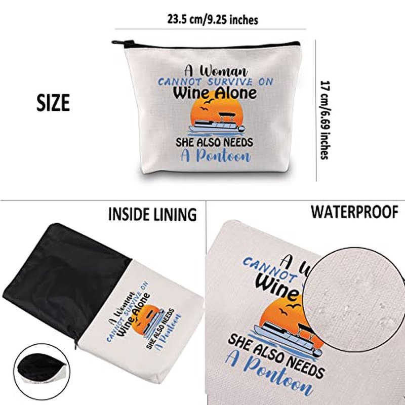 G2TUP Party Life Lover Owner Gift A Woman Cannot Survive On Wine Alone Cosmetic Bag Pontoon Queen Makeup Bag Pontoon Boating Gift (Survive On Wine Alone MB)