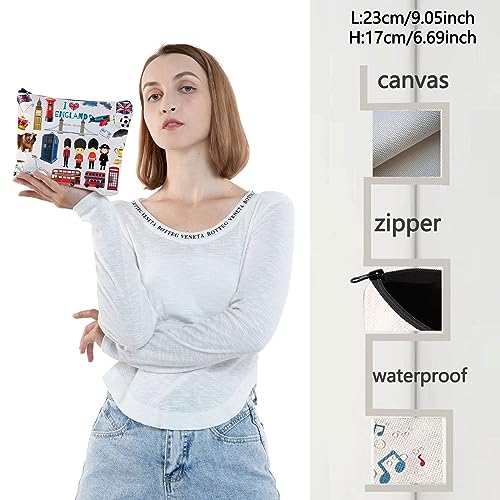 WZMPA England Travel Cosmetic Bag British Vacation Gifts United Kingdom Makeup Zipper Pouch Bag UK Trip Merchandise (England)