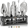 Mixology Bartender Kit with 24oz Silver/Black Cobbler Shaker & Recipe Cards