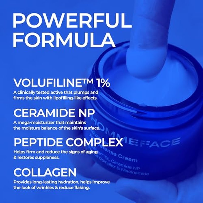 HommeFace Men¡¯s Advanced Age Defense Anti-Wrinkle Day & Night Face Cream - Korean Skincare Technology with Volufiline, Ceramide, Hyaluronic Acid, Peptides & Collagen, 1.76 oz