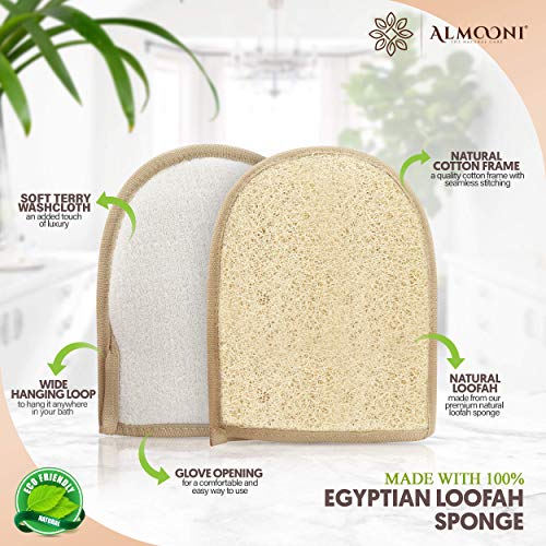 Exfoliating Back Loofah Scrubber and Body Sponge Set with Loofah Pad & Glove