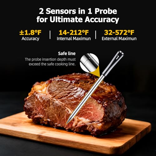 Wireless Meat Thermometer with APP Control & 4 Probes for Grill Oven Smoker