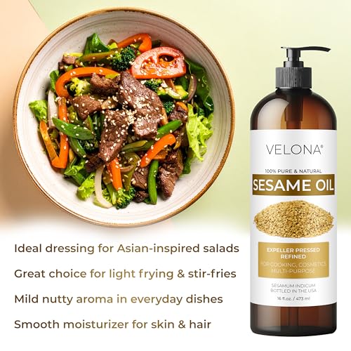 Velona Sesame Seed Oil - 64 fl oz Expeller Pressed Refined Cooking & Hair Oil - Pack of 1