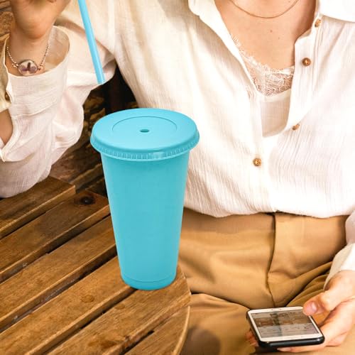 72 Pack Glitter Plastic Cups with Lids and Straws - 24 oz Reusable Coffee Cups for Parties