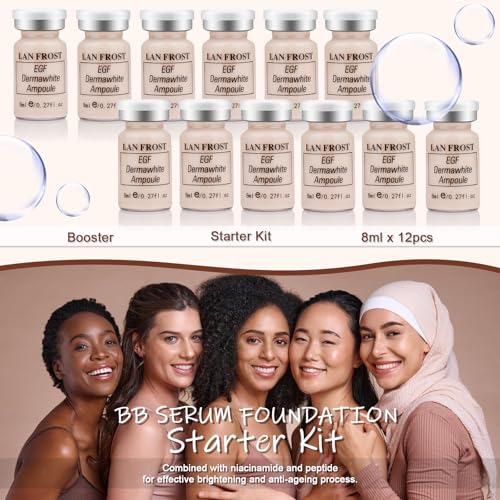 Facial Glow Foundation Serum Starter Kit Combined With Niacinamide and Peptides to Even Skin Tone Hydration Anti-Ageing Foundation Set, 12 Vials #1 Color