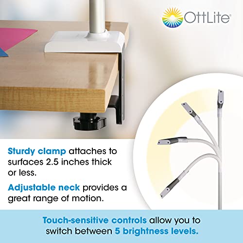 OttLite Extra Wide Area LED Clamp Lamp - White with 5 Brightness Levels