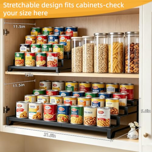Attelite 4-Tier Expandable Can Organizer for Pantry, 2 Pack - Metal Canned Food Storage Rack