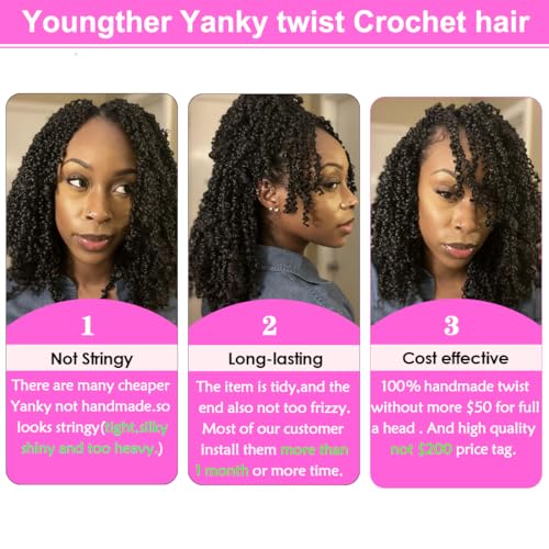 Youngther Yanky Twist Crochet Hair 12 Inch 6 Pack Black (1B) - Natural Style