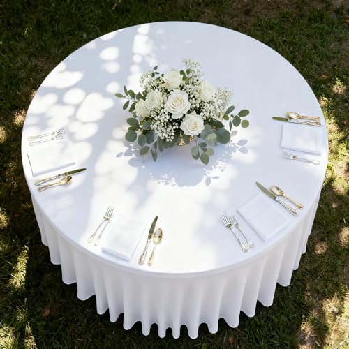 White Spandex Table Skirts for 60 Inch Round Tables - 6 Pack - Wedding & Party Decor