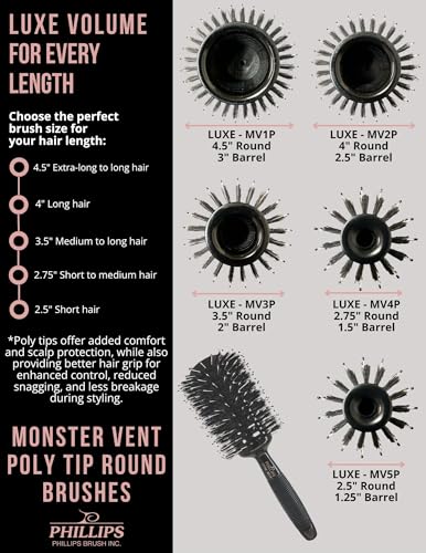 Phillips Brush Luxe Monster Vent 4 Inch Barrel Hair Brush - Black & Rose Gold