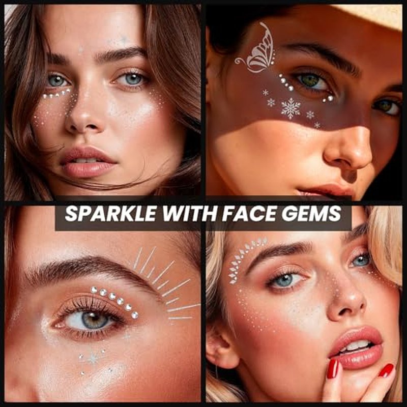 30PCS Glitter Freckles Face Tattoos & Face Gems Set, Classic Silver Glitter Temporary Tattoos for Valentine's Day Makeup, Fake Freckles Face Glitter for Women¡¯s Rave Outfits & Accessories