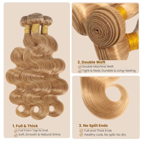 ALHER #27 Honey Blonde Body Wave Human Hair Bundles 22 Inch for Black Women