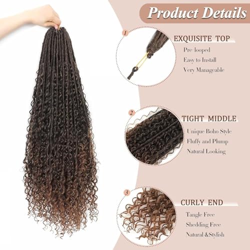 Boho Goddess Locs Crochet Hair - 9 Packs, 30 Inch Ombre Brown Curly Faux Locs T1B/30#