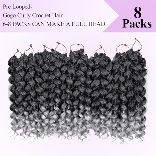 FEILIMEI T Grey 14 Inch GoGo Curl Crochet Hair Pre Loop Braiding Set - 8 Packs