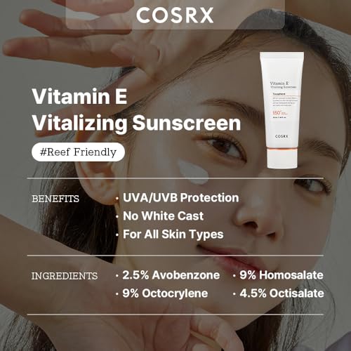 COSRX Vitamin E Vitalizing Face Sunscreen SPF 50 + 2% Alpha Arbutin Discoloration Care Serum