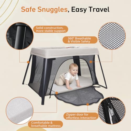 Travel Bassinet and Playard - Portable Foldable Baby Bed for Newborns & Toddlers