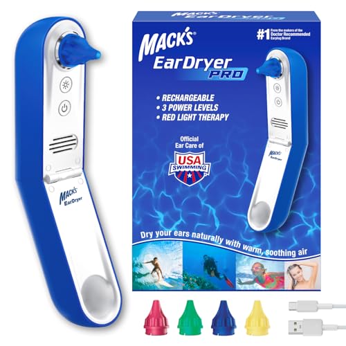 Rechargeable Ear Dryer for Water Removal with Red Light Therapy, 3 Power Levels - Safe, Fast Ear Water Drying Aid